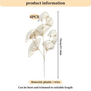 Ginkgo Leaf Decor 4pcs Goldene künstliche Ginkgo Blattzweige mit 3 Stiel Flexible Biegbare künstliche Blätter Picks für Blumenarrangement Home Party Hochzeitsdekor, Ginkgo Blat