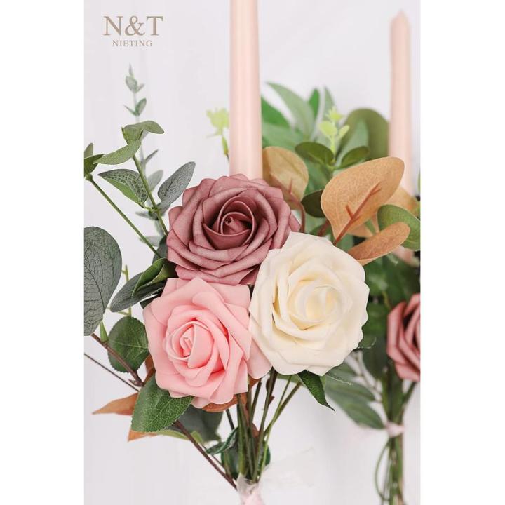 Kunstbloemen, rozen, 25 stuks, echt touch, rozenbloemen met steel, voor doe-het-zelf bruiloftsboeketten, bruidsdouche, tafelopzetstukken, bloemstukken, feesttafels, woondecoraties,