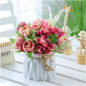 Kunstblumen Künstliche Blumen, Seidenblumen, Blumensträuße mit Keramikvase, Tischdekoration, gemischte künstliche Blumenarrangements für jeden Anlass