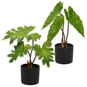 2 stuks tropische , klein, kunstplant in pot, zwart, decoratieve planten in pot, als echt, tropische geldplant, plastic planten voor woonkamer, kantoor, decoratie