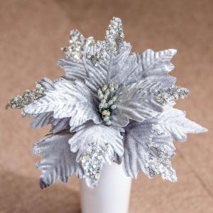 3 Stück Pailletten Weihnachten Blumen, Glitzer Künstliche Weihnachtsstern, Künstliche Blumen zu Weihnachten, Deko Blumen für Weihnachtsbaum, Hochzeit, Ornamente,Silber