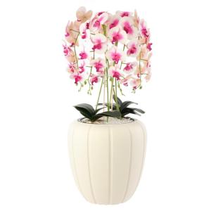 Kunstorchidee, cascade, bloemenboeket, crèmerosa in pot, crème, 90 cm hoog, rubberen bloemen, 5 scheuten, decoratie voor thuiskantoor
