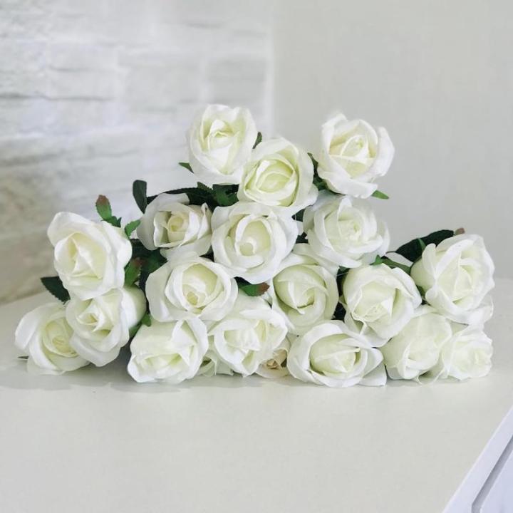 Kunstrozen, 15 stuks, kunstbloemen, net echt, lange stem, kunstrozen voor doe-het-zelf bruiloftsdecoratie, bruidsboeket, tuin, feest, hotel, kantoor, decoratie, rozen (wit)
