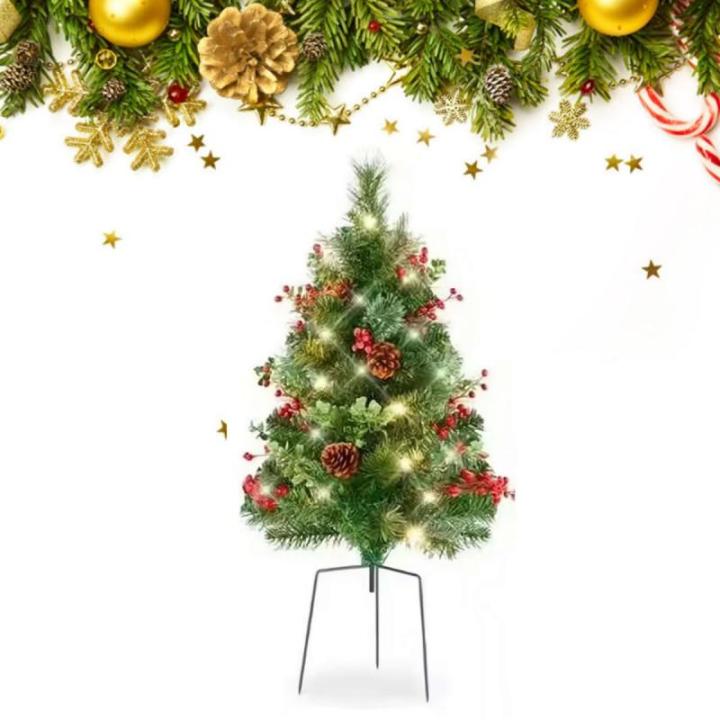 Holiday Planter Filler, Artificial Christmas Urn Filler, Faux Christmas Flowers for Outdoor Planters, Lighted Artificial Christmas Pre-lit Decorations with Tripod Stake, Pot Filler