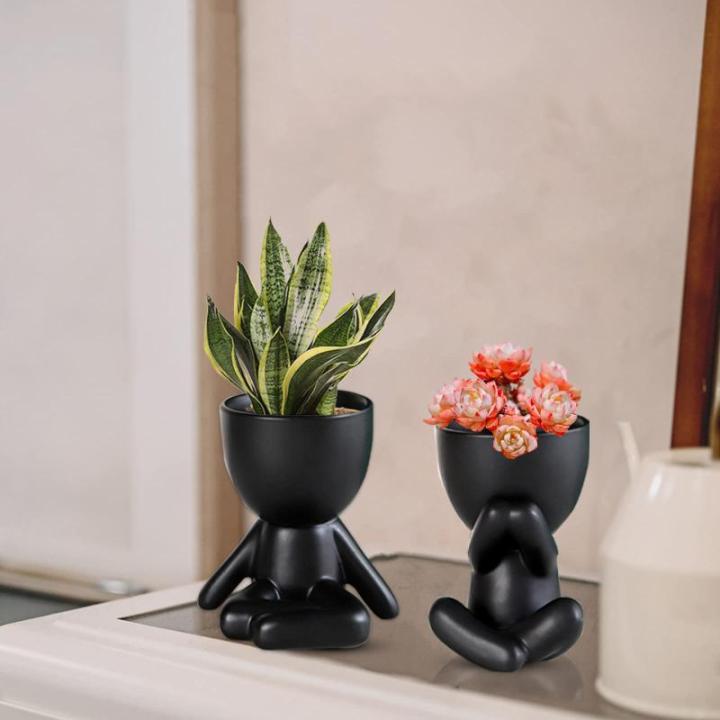 Niedliche Mini-Blumentöpfe aus Keramik, Blumentöpfe Sukkulenten, 2 Stück kreative kleine Figuren Mini-Blumentöpfe für den Innenbereich, kleine Blumentöpfe für Tisch, Terrass