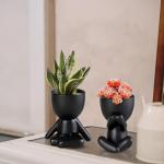 2 stuks schattige mini-bloempotten van keramiek, moderne keramische bloempotten, bloempotten, vetplanten, geschikt voor kantoor- en woonkamerdecoratie (zwart)