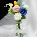 Kunstbloemen, rozen, 25 stuks kunstrozen met steel, doe-het-zelf decoratie, voor bruiloft, boeketten, bruid, woondecoratie, ivoor en blauw