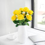 10 stuks gele rozen, kunstzijden bloemen, rozen met stelen, doe-het-zelf, bruiloft, boeket, thuis, kantoor, bruiloftsarrangementen (geel)