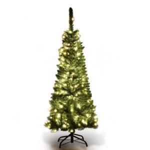 Kerstboom met warmwitte ledverlichting, kunstkerstboom met klapsysteem en metalen standaard, pvc-naalden, kunstboom, kerstgroen, 135 x 200 x 225 cm