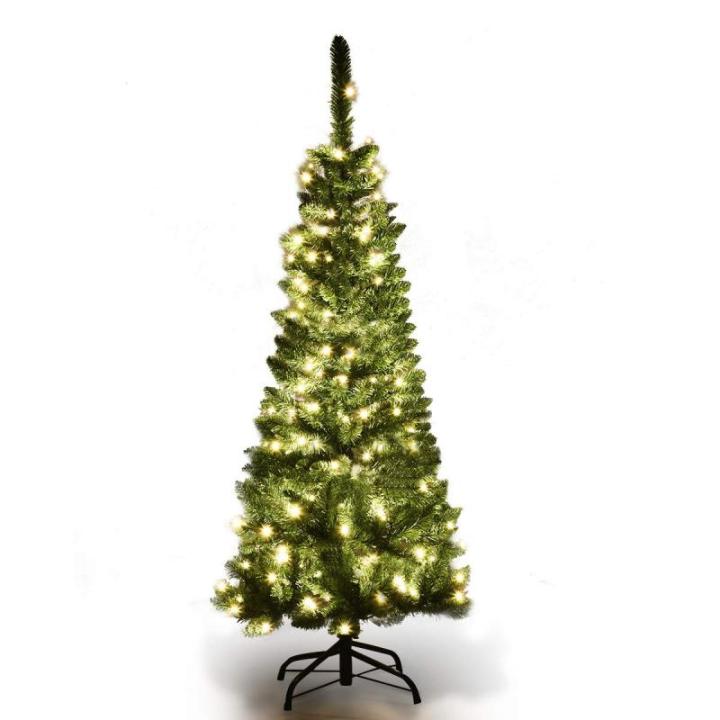Kerstboom met warmwitte ledverlichting, kunstkerstboom met klapsysteem en metalen standaard, pvc-naalden, kunstboom, kerstgroen, 135 x 200 x 225 cm