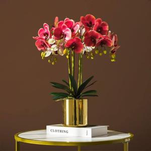 Kunstblumen Phalaenopsis-Blumenarrangement, künstliche Pflanzen und vergoldetes Keramikvasen-Set, simulierte Blumen-Tischdekoration für jeden Anlass