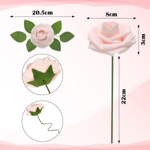 Kunstbloemen, roze rozen, 30 stuks, 8 cm, boeket, kunstdecoratie, bloemen, kunstrozen met stelen en kaart voor Valentijnsdag, tuin, verjaardag, feest, doe-het-zelf bruiloftsdecorat