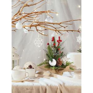 Mini-kunstkerstboom, 30 cm, met bessen, sneeuwbedekte kerstversiering voor zelfgemaakte tafel-kerstdecoraties, wit