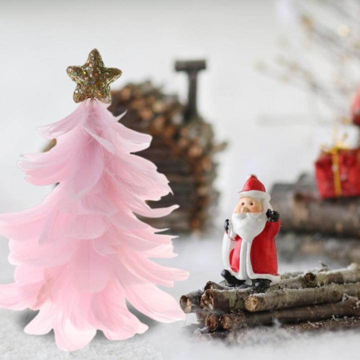 Einzigartiges Federbaum-Design, festlicher Tafelaufsatz, Weihnachtsdekoration, handgefertigte Figur mit Sternaufsatz, Ferienhaus für Neujahr, Rosa