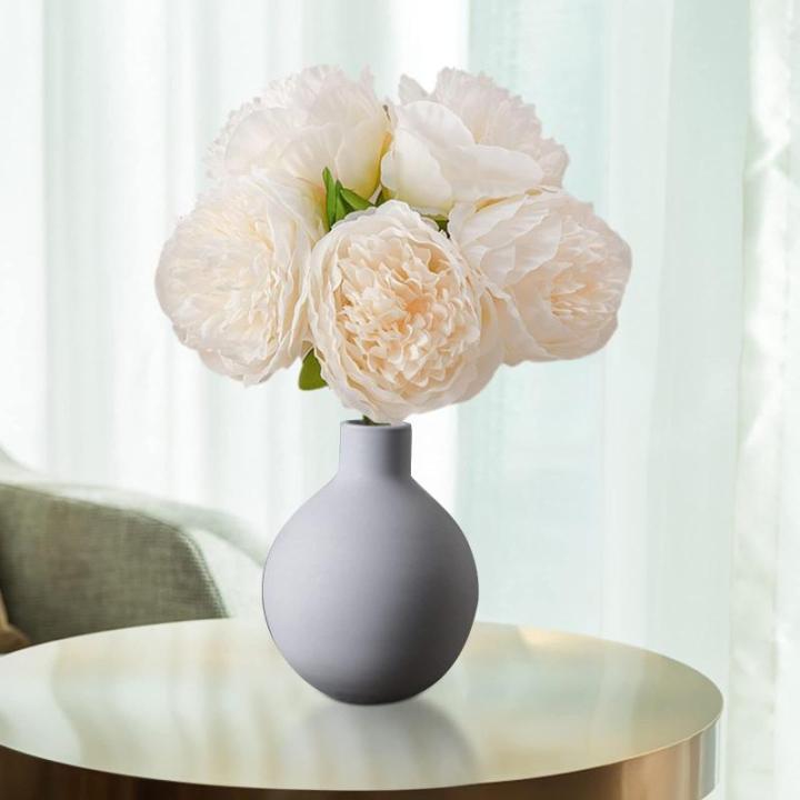 Simulation Blumenstrauß,Künstlicher Blumenstrauß Pfingstrose, 5er-Bouquet, echte Seidenblumen mit Stiel, cremefarbene Kunstblumen als Dekoration in großen Mengen(Cream)