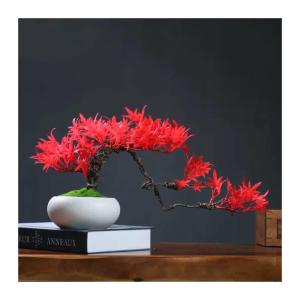 Künstlicher Bonsai-Baum Kunst-Zedern-Bonsai-Baum-Kunstpflanzen-Dekoration, Zimmerpflanze, weißer runder Topf, Höhe 20,8 cm Künstliche Bäume Pflanzen (Color : Red), WANGJIANJUN