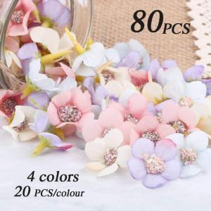 80 stuks kunstmadeliefjes, bloemkelken, , kleurrijke bloemkelken, mini zijden bloemen voor het knutselen, scrapbooking, bruiloften, feesten, woondecoratie - willekeurige kleuren