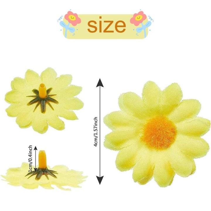 Kunstbloemhoofdjes, decoratie, zonnebloemen, 4,5 cm, kunstmatige madeliefjes, margrieten, bloemen voor bruiloft, feesten, thuis, doe-het-zelf handwerk, 100 stuks