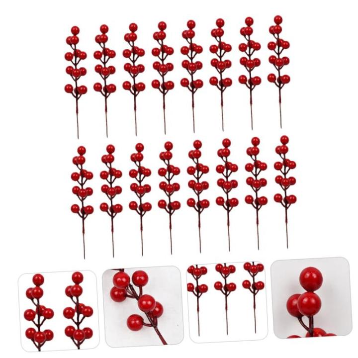 40 STK Simulation Rote Fruchtgabel Holly Beeren Stammt Künstliche Beerenstiele Künstliche Stechpalmenbeeren Weihnachtskranz Beere Gefälschte Beerenstiele Roter Beerenkranz Schau