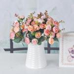 21 kunstzijden rozen, 2 bundels , decoratieve kleine boeketten , kunstboeket, realistisch plastic boeket voor huis, feest, taartdecoratie