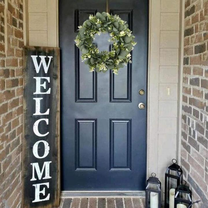 Künstlicher Eukalyptuskranz für Haustür, Herbstkranz Grüne Blattkranzgirlande für Fenster Hochzeit Home Veranda - 40 cm