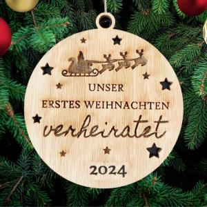 Onze eerste kerstmis getrouwde kerstboomversiering, kerstdecoratie van hout, kerstdecoratie, kerstboomversiering, hout