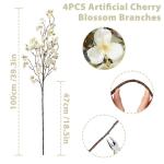 4 stuks kunstkersenbloesemtakken, witte perzikbloemen, 100 cm, kunstbloemen, bulk, lente, zijden bloemen, planten, bundel, lange stelen voor bruiloft, feest, tafel, vaas, decoratie
