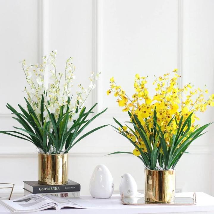 Kunstblumen Künstliche Blumen im Keramiktopf, gefälschte Orchideen-Phalaenopsis-Blumenarrangement für Zuhause, Büro, Küche, Schlafzimmer, Dekoration für jeden Anlass