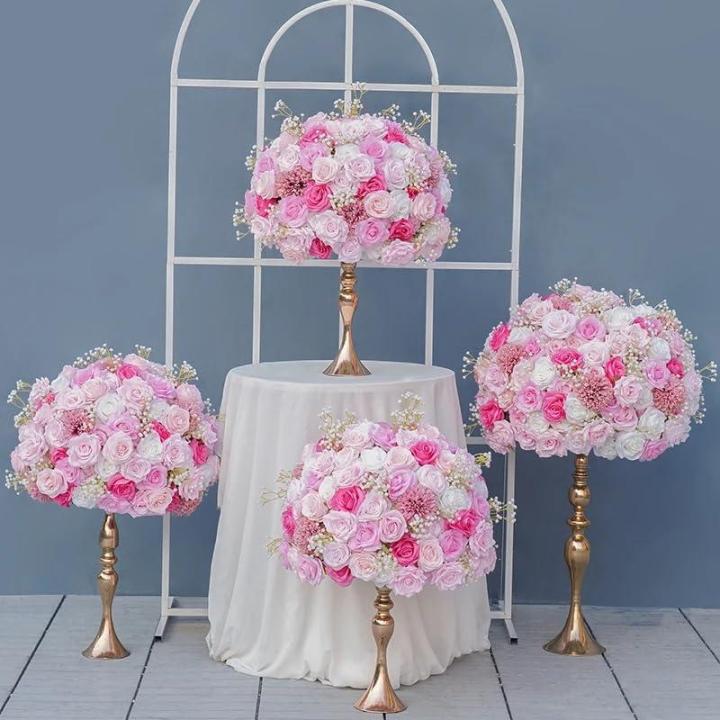 Rosa Rose Babysbreath Blume Ball Centerpiece für Hochzeit Tisch Deko Event Bühne Gang Flool Floral Arrangement Bouquet Supplies (50cm)