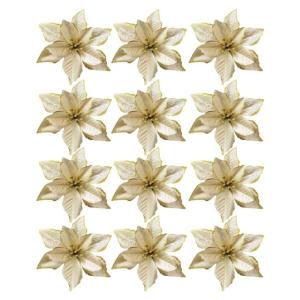 Kerstglitter kerstster, 12 stuks gouden kunstbloemen, 15 cm, kunstbloemen, kerstbloemen, decoraties, bruiloft, kerstboom, Nieuwjaar, ornamenten