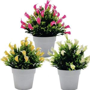 Calla lelies, ingepot, 3 stuks kunstmatige callalilie in pot, kunstmatige callalilia, groene planten voor doe-het-zelf bloemstukken, bruid, bruiloft, woondecoratie