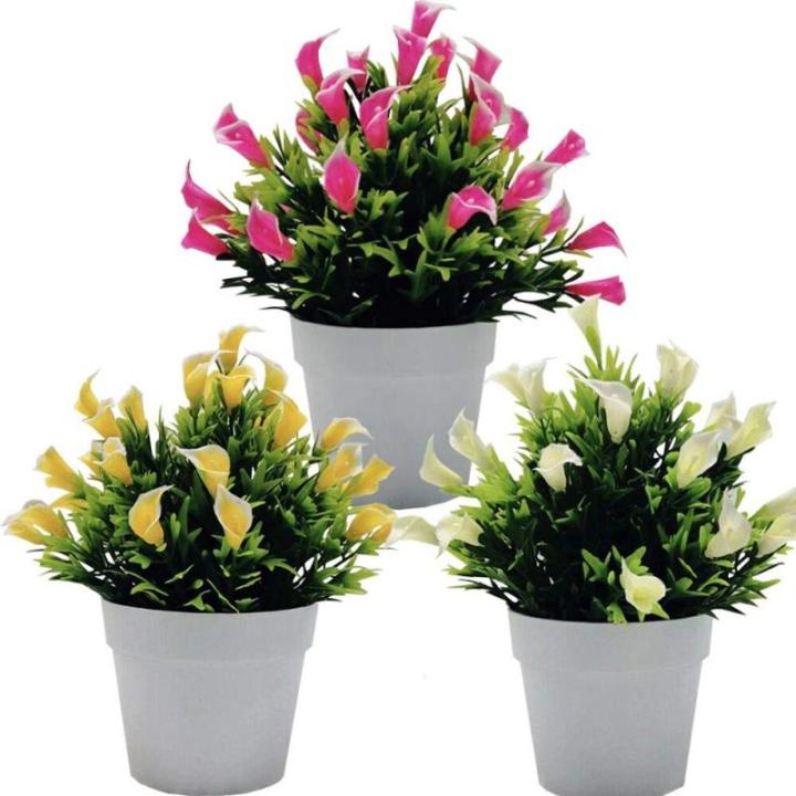 Calla lelies, ingepot, 3 stuks kunstmatige callalilie in pot, kunstmatige callalilia, groene planten voor doe-het-zelf bloemstukken, bruid, bruiloft, woondecoratie