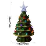 Grüner 10,5 x 18,8 cm großer Keramik-Weihnachtsbaumschmuck, handbemalter Keramik-Baum, beleuchteter Feiertagsmittelaufsatz mit bunten Lichtern