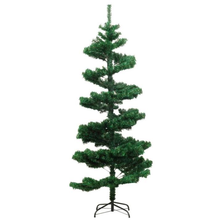 Spiraal-kerstboom met verlichting en standaard, groen, 150 cm, decoratieve boom, kunstboom met standaard, dennenboom, Kerstmis, kunstkerstboom voor kerstdecoratie