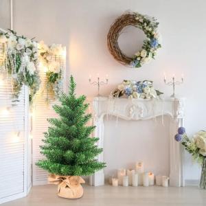 Kunstmatige mini kerstboom tafelblad mini kerstboom ornamenten 60 cm kunstmatige kerstboom met linnen basis perfect voor raam familie verzamelen tuin (#1)
