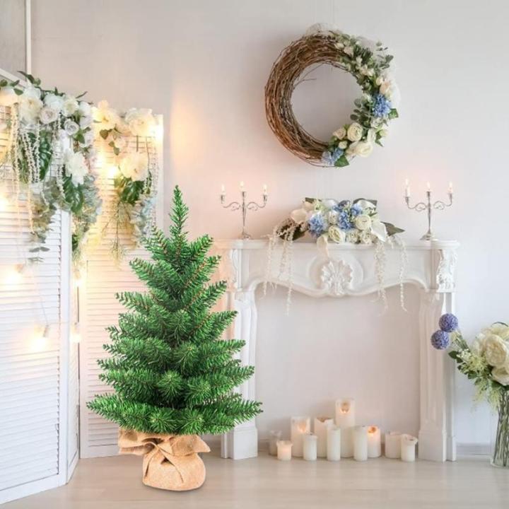 Kunstmatige mini kerstboom tafelblad mini kerstboom ornamenten 60 cm kunstmatige kerstboom met linnen basis perfect voor raam familie verzamelen tuin (#1)