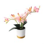Künstliche Blume, Phalaenopsis-Bonsai-Dekoration, künstliche Orchidee, lebensechte künstliche Blume, Display in Weißgold-Topf (Rosa)