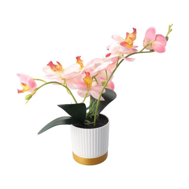 Künstliche Blume, Phalaenopsis-Bonsai-Dekoration, künstliche Orchidee, lebensechte künstliche Blume, Display in Weißgold-Topf (Rosa)
