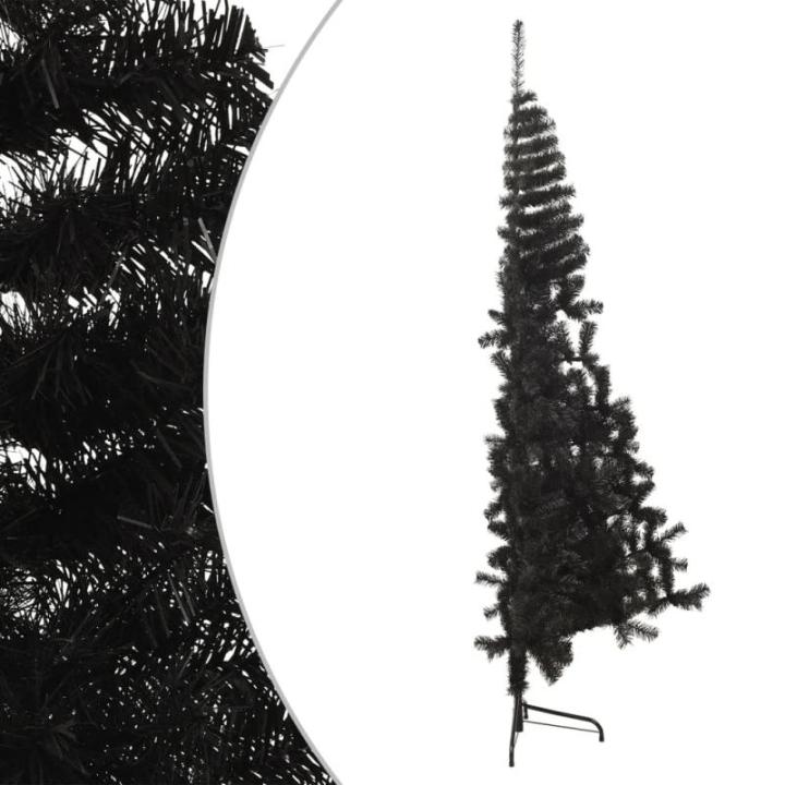 Schwarzer künstlicher halber Weihnachtsbaum, Tannenbaum mit Metallständer, Weihnachtsdekoration fürs Zimmer (240 cm)