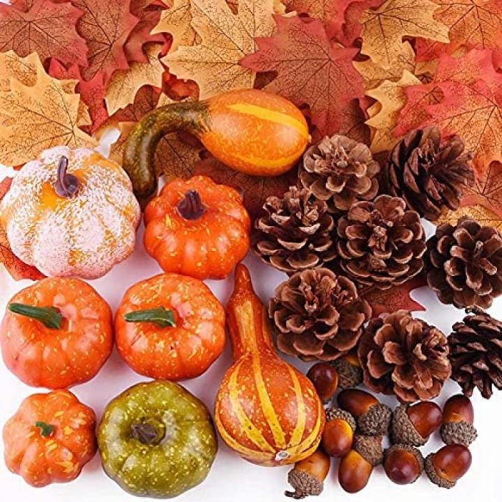 50 Stück Halloween- und Thanksgiving-Dekorationsset Simulation Kürbis Hausgarten Herbsternte Dekoration Herbstferien Party Dekoration (Größe: 50 Stück)