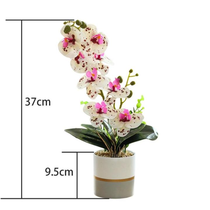 Kunstgele tweetartige orchideeënbloem in pot, siliconen bloempot, phalaenopsis, 8-koppige phalaenopsis met bloempot, witte vlinder simulatiebloem (wit)
