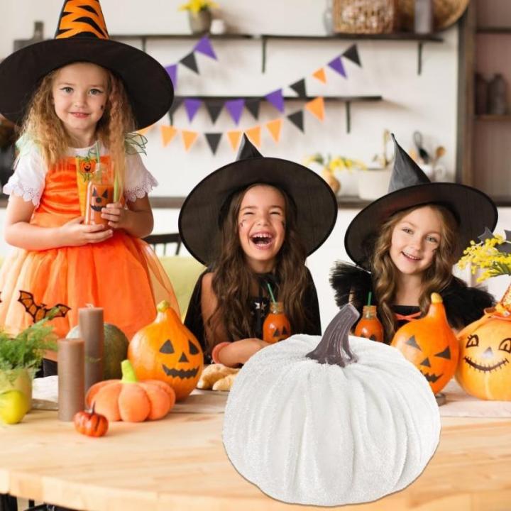 Kunstkürbisse aus Samt für Herbstdekoration für Thanksgiving und Halloween-Feiern (weiß)
