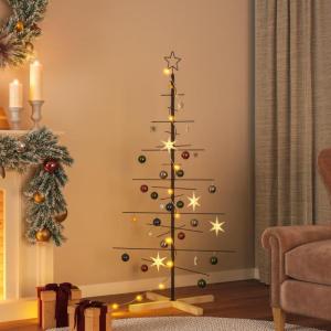 Weihnachtsbaum Metall mit Holzständer Schwarz 150 cm,Moderner Weihnachtsbaum aus Metall mit Silikonhalterungen für kreative DIYDeko Künstliche Weihnachtsbäume, Saisonale Deko