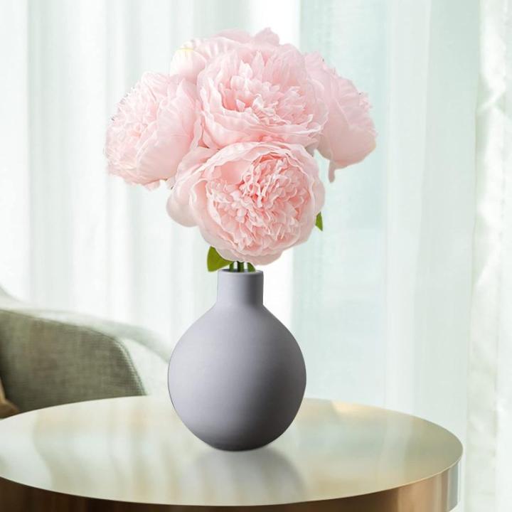 Simulation Blumenstrauß,Künstlicher Blumenstrauß Pfingstrose, 5er-Bouquet, echte Seidenblumen mit Stiel, cremefarbene Kunstblumen als Dekoration in großen Mengen(Light Pink)