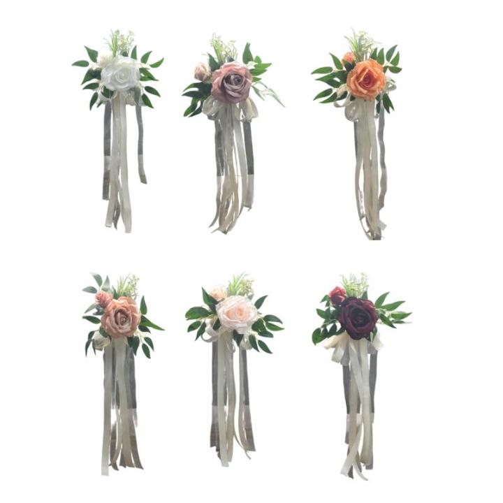 6 Stück Hochzeitszeremonie Ornamente Raffinierte Stuhlverzierungen Mit Künstlichen Blumen Kirchenbänken Blumen