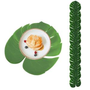 12 Stück künstliche Monstera-Blatt-Tischflagge, Besteckunterlage, grüne Palmblätter, Party-Dekorationen für Familie, Wanddekoration, Dschungel-Party-Zubehör