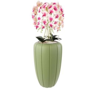 Kunstorchidee cascade boeket crèmerosa in pot, groen, 112 cm hoog, rubberen bloemen, 5 scheuten, decoratie voor thuiskantoor