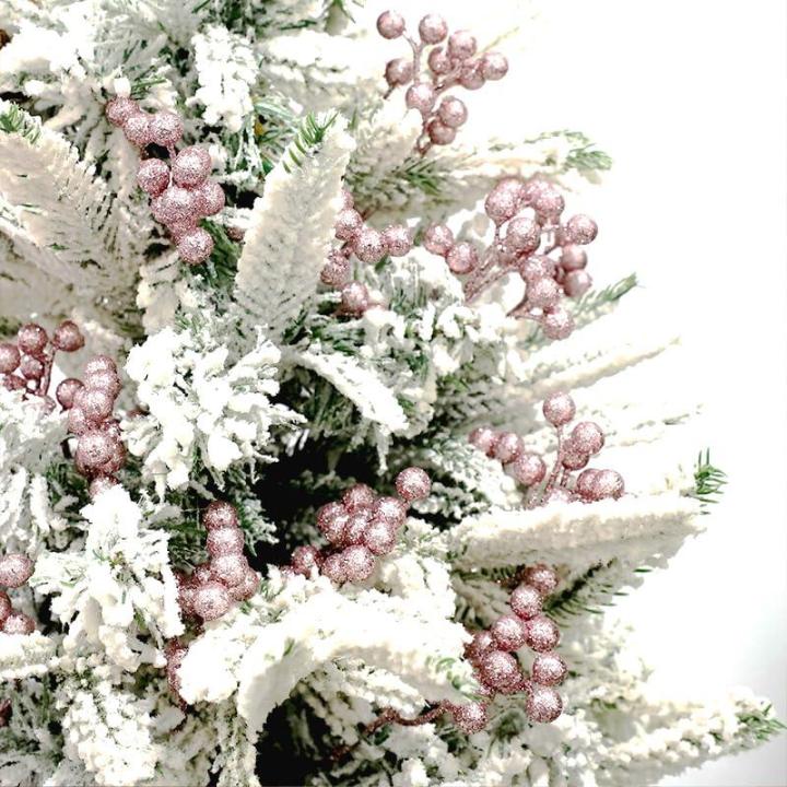 Kunstrode bessen voor Kerstmis, hulstbessen, bordeauxrode bessen, rode bessen, takken voor kerstboom (roze)