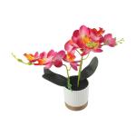 Künstliche Blume Phalaenopsis Bonsai Dekoration Künstliche Orchidee Blume lebensechte künstliche Blume Display in Weißgoldrand Topf (Rose Red)