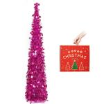 Kerstboom met standaard, 150 cm, pop-up kerstboom, lametta, kustkerstboom, voor feestdagen, kerstdecoraties, woondecoratie, kantoordecoratie, rozerood